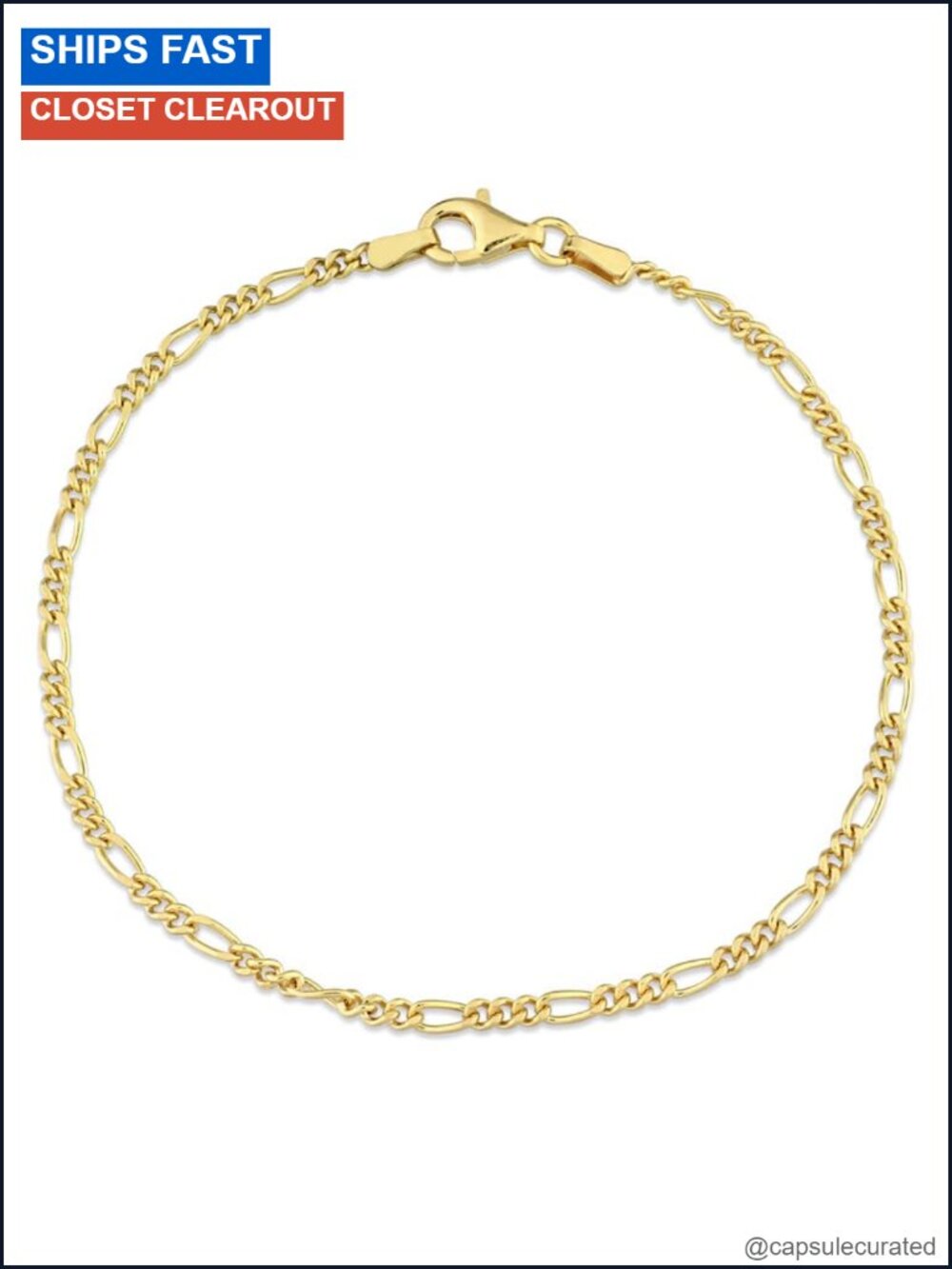 Italian 925 Sterling Silver Figaro Link Chain Bracelet - 2.2mm 9 inch